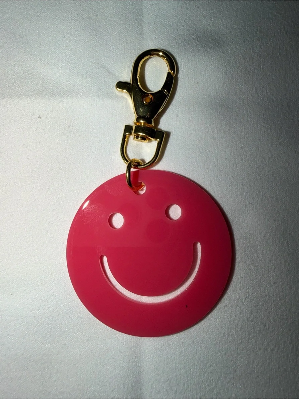 Hot Pink Smiley Face Keychain